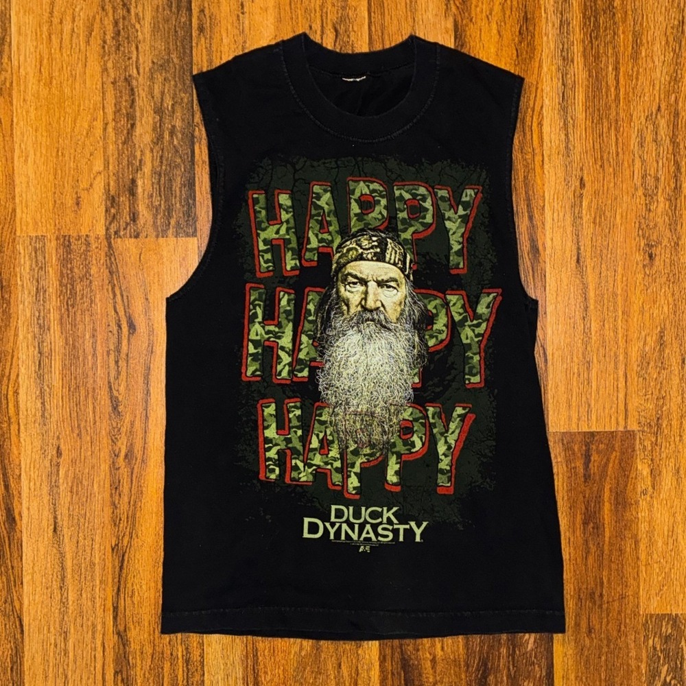 Duck Dynasty Phil Robertson Happy Happy Happy Sleeveless Graphic Tee Black Mens